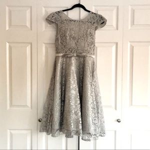 NWT Tea- length silver lace up lacey dress